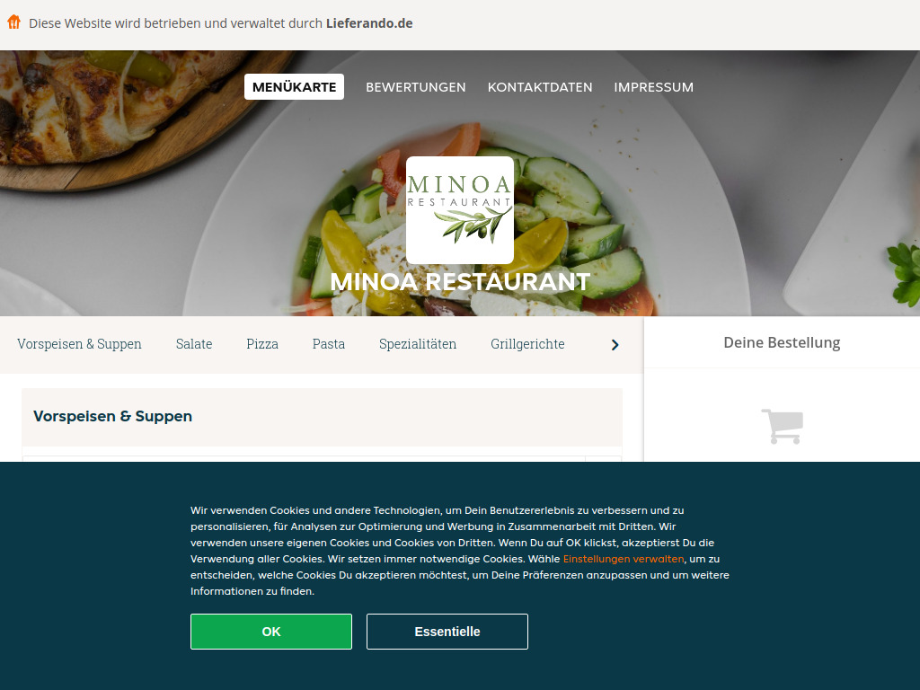 Website von Minoa Restaurant - Essen online bestellen in Neubiberg in Neubiberg