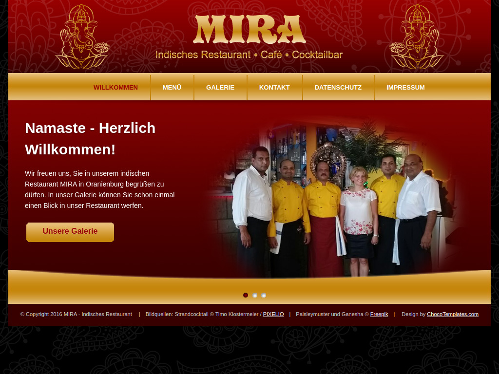 Website von MIRA Indisches Restaurant in Oranienburg