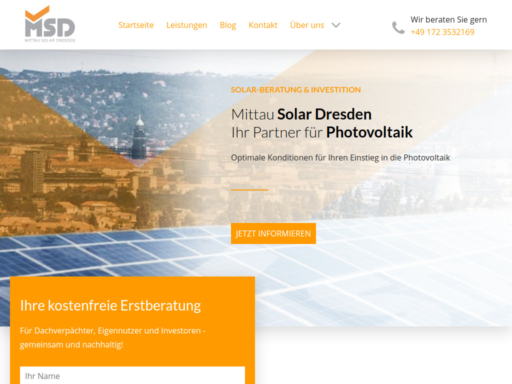 Website von MSD - Mittau Solar Dresden Projektentwicklungs GmbH & Co. KG in Dresden