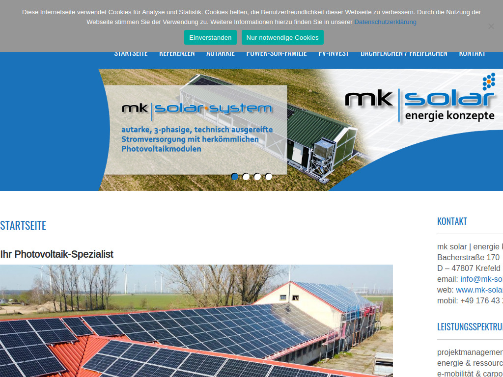 Website von mk solar energie konzepte in Krefeld