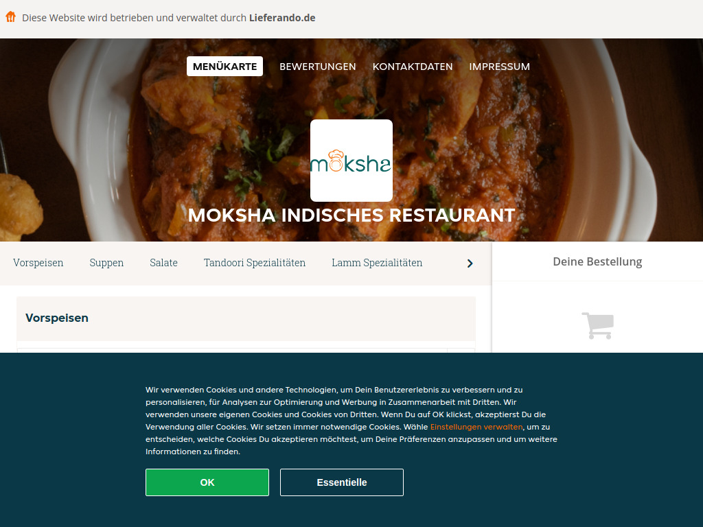 Website von Moksha Indisches Restaurant - Essen online bestellen in Villingen-Schwenningen