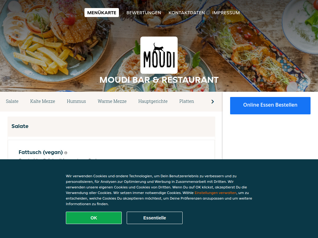 Website von Moudi Bar & Restaurant - Essen online bestellen in Zürich in Zürich