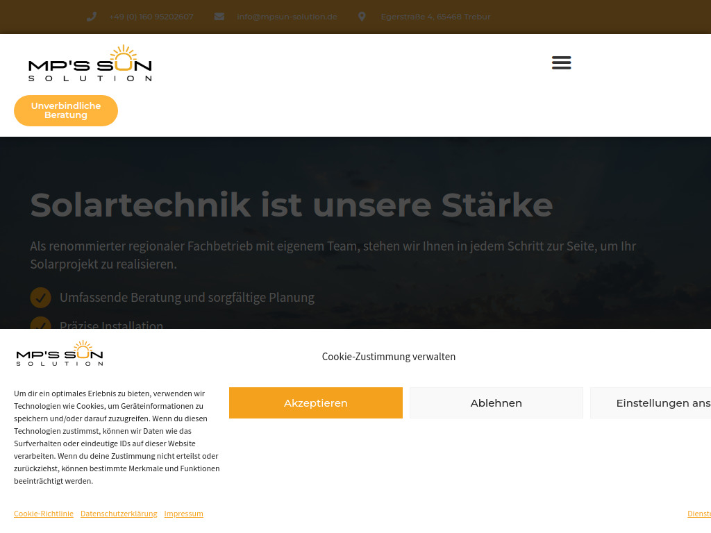 Website von MP's Sun Solution GmbH in Trebur