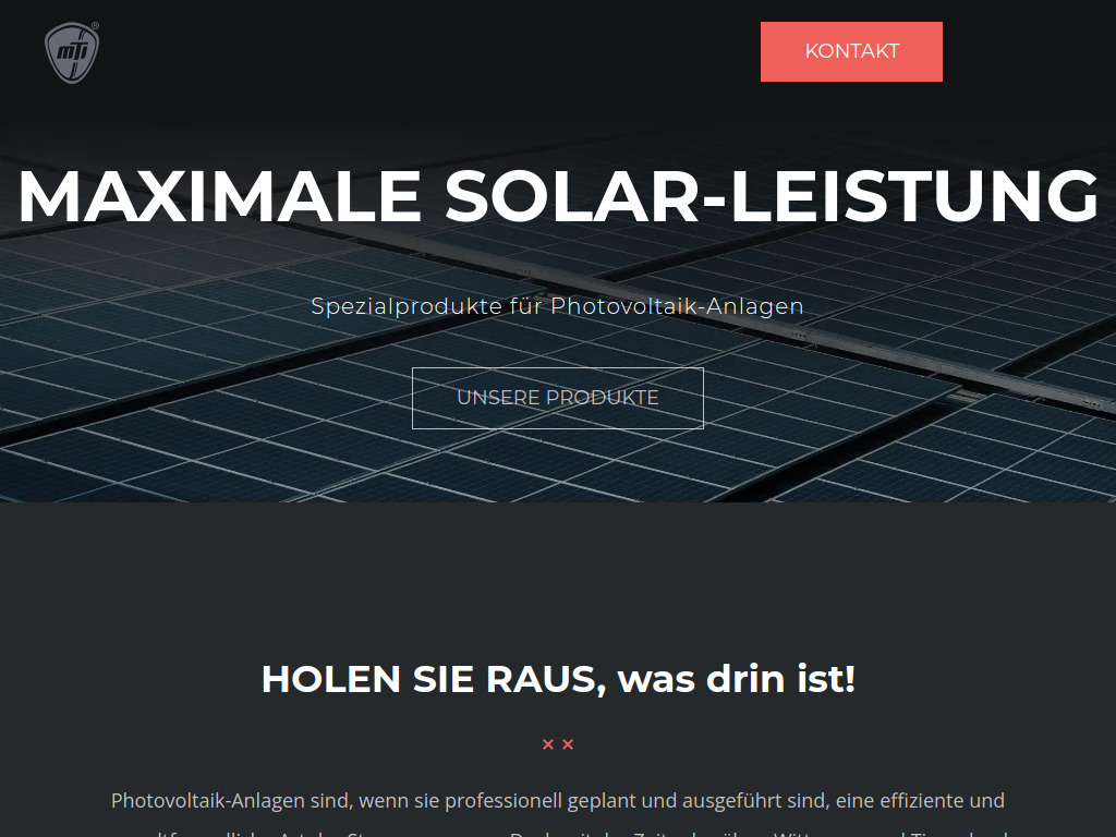 Website von MTI Solar in Kitzingen