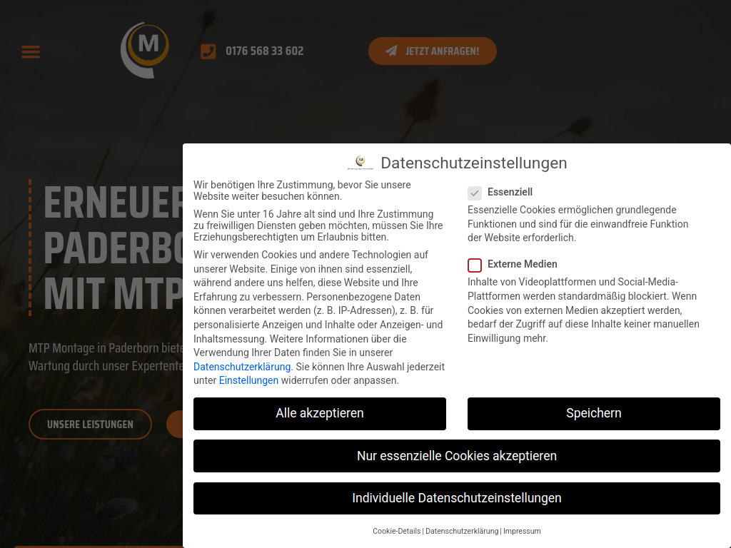 Website von MTP Montage Team Paderborn in Bad Wünnenberg