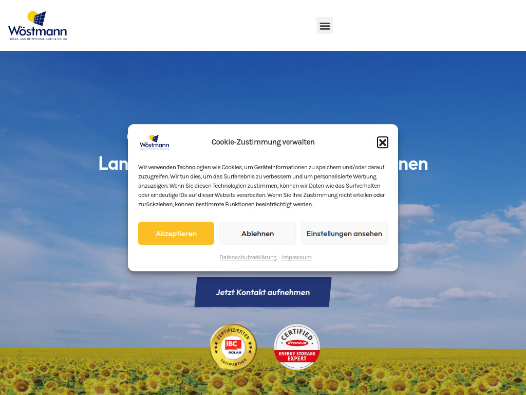 Website von Wöstmann Solar- und Heiztechnik GmbH & Co. KG in Warendorf