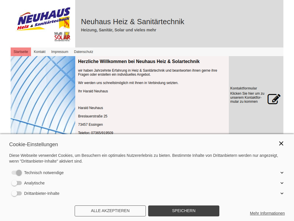 Website von Neuhaus Heiz & Sanitärtechnik in Essingen