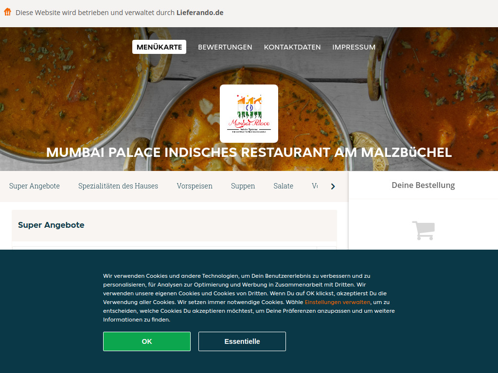 Website von Mumbai Palace in Köln