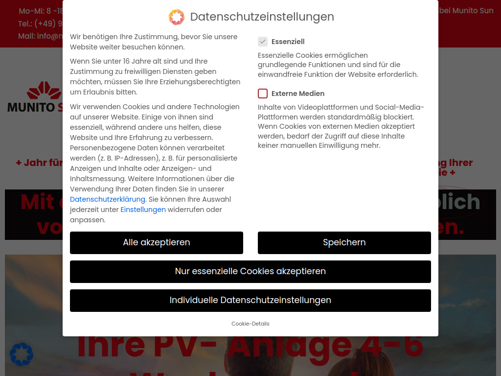 Website von Munito Sun UG in Unterpleichfeld