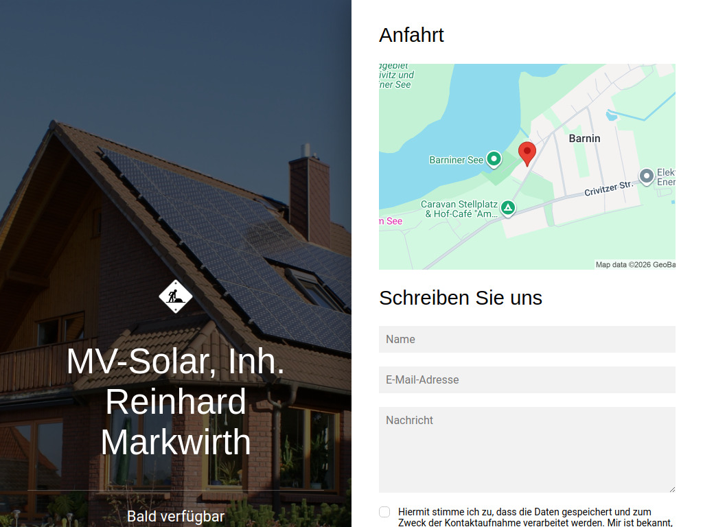 Website von MV-Solar, Inh. Reinhard Markwirth in Barnin