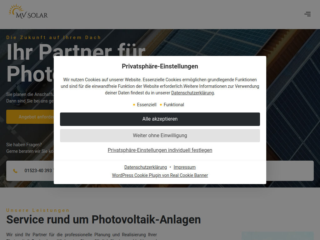 Website von MV Solar in Mönchengladbach