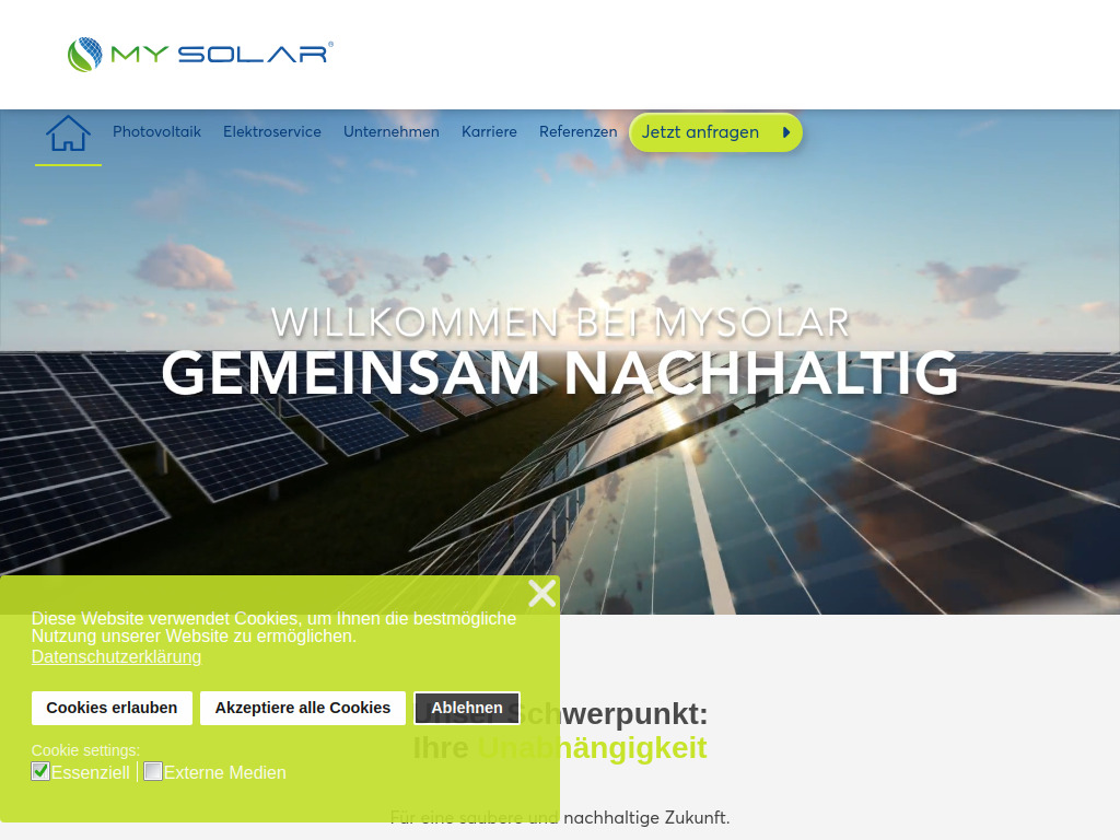 Website von MYSOLAR GmbH in Kloster Lehnin OT Damsdorf