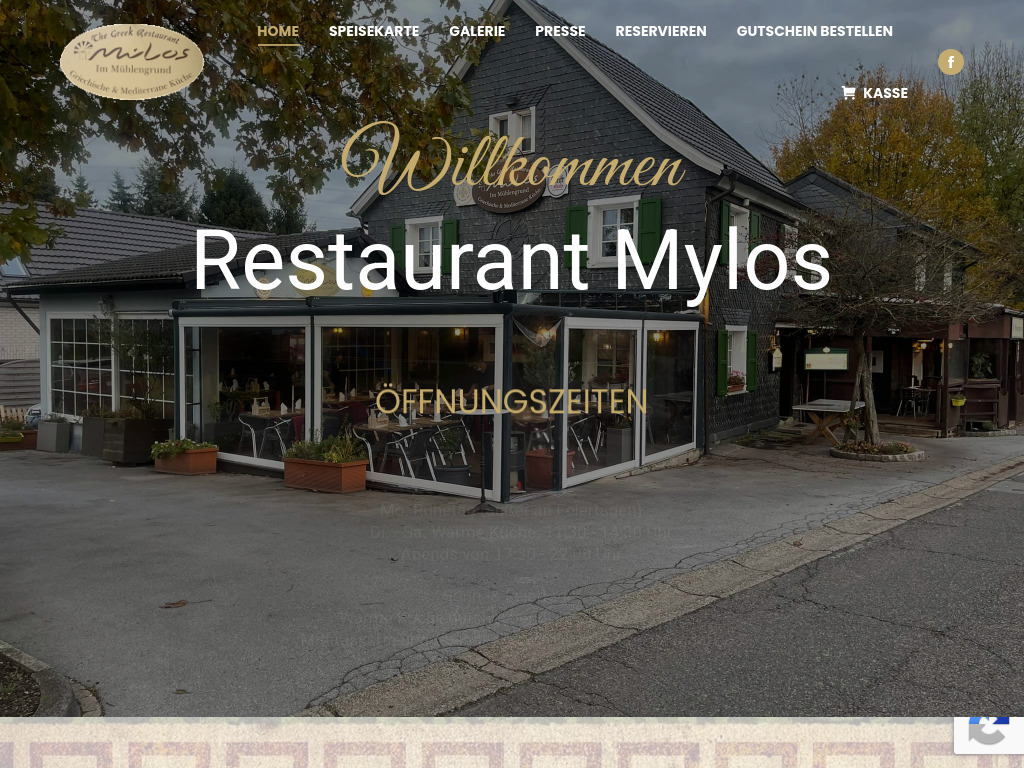 Website von Mylos Restaurant in Haan