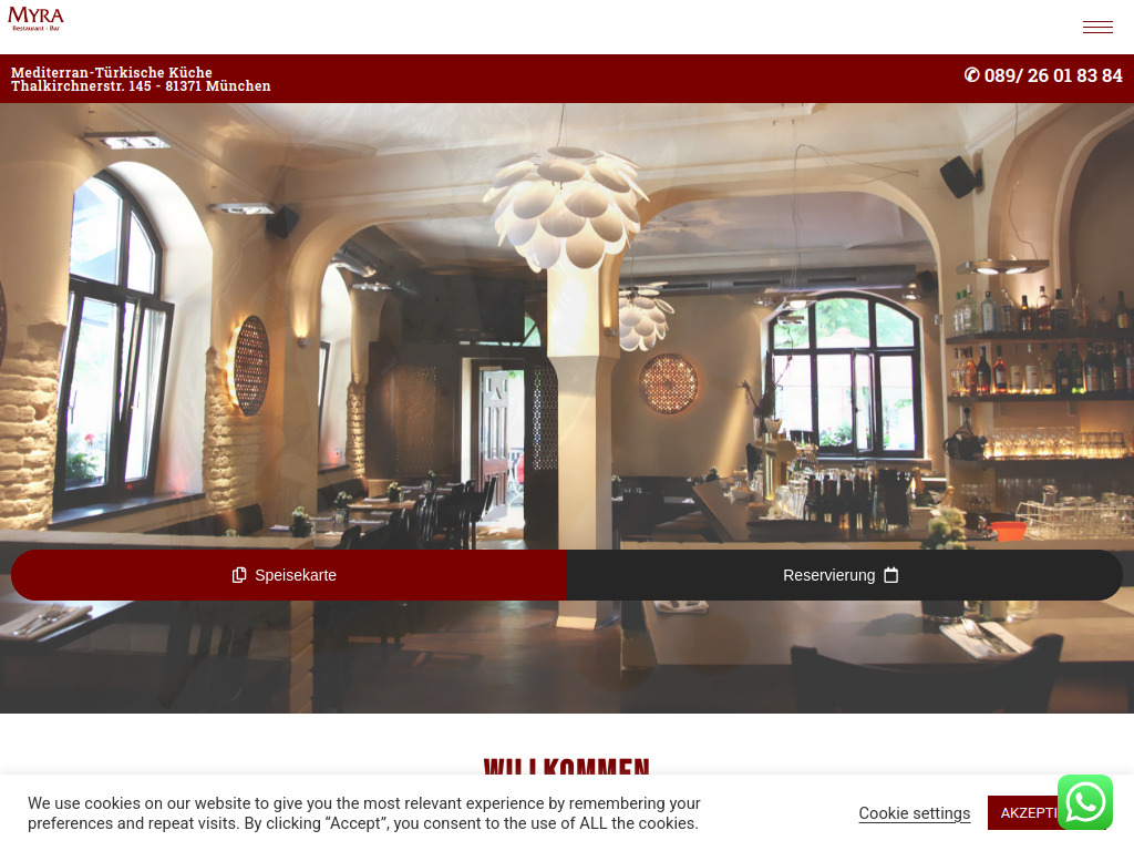 Website von Restaurant Myra in München