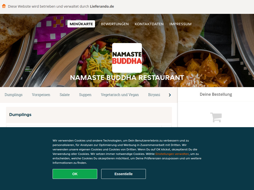 Website von Namaste Buddha Restaurant - Essen online bestellen in Berlin