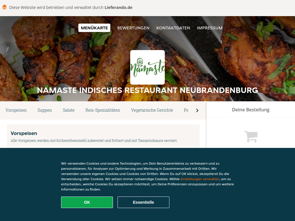 Website von Namaste Indisches Restaurant Neubrandenburg in Neubrandenburg