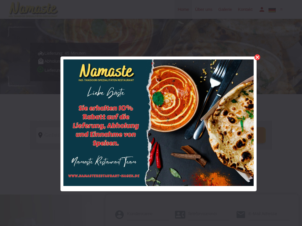 Website von Namaste restaurant in Hagen
