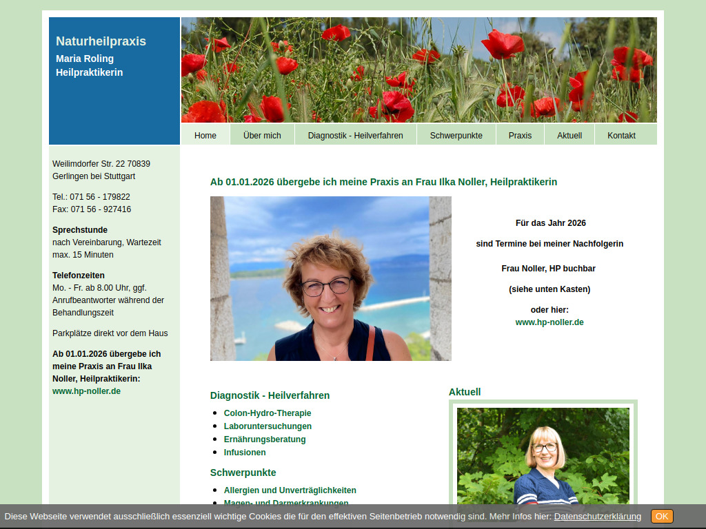 Website von Naturheilpraxis Maria Roling in Gerlingen