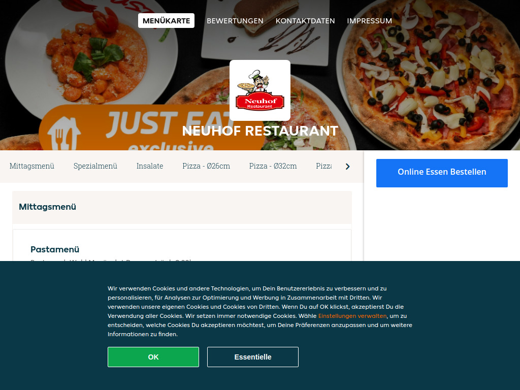 Website von Neuhof Restaurant - Essen online bestellen in Niederhasli in Niederhasli