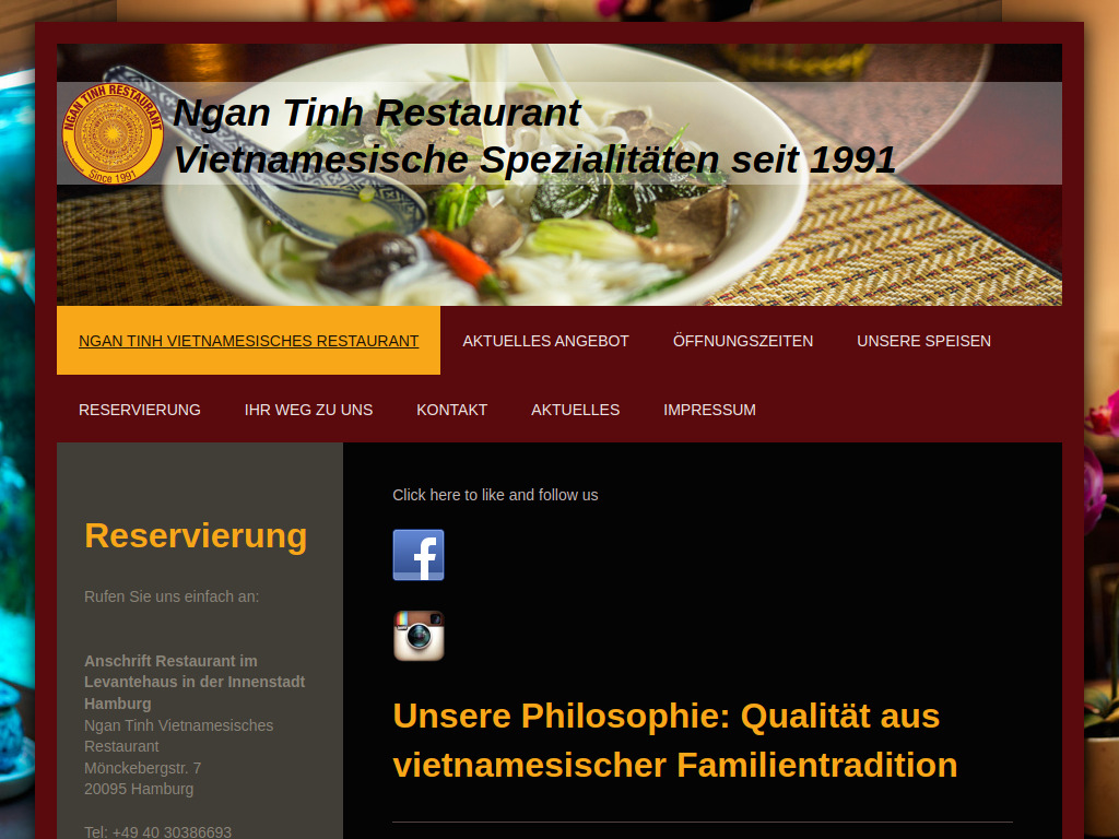 Website von Ngan Tinh Vietnamesisches Restaurant in Hamburg