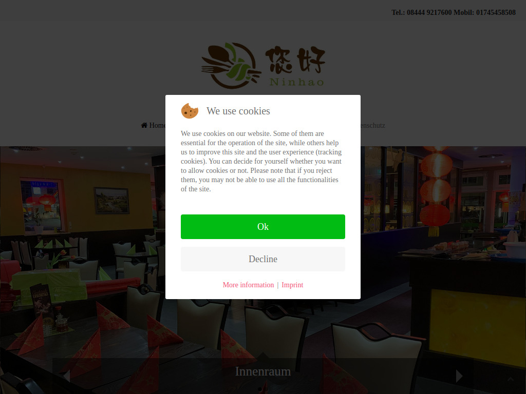 Website von Ninhao Restaurant in Schweitenkirchen