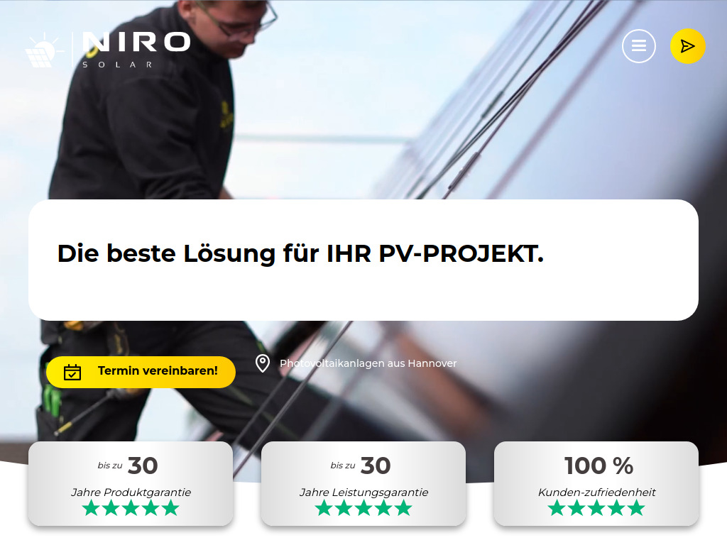 Website von NIRO-Solar GmbH in Neustadt am Rübenberge