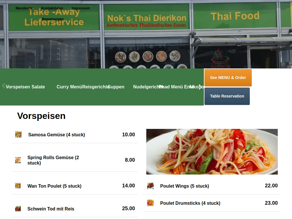 Website von Nok's Thai Kitchen Dierikon in Dierikon