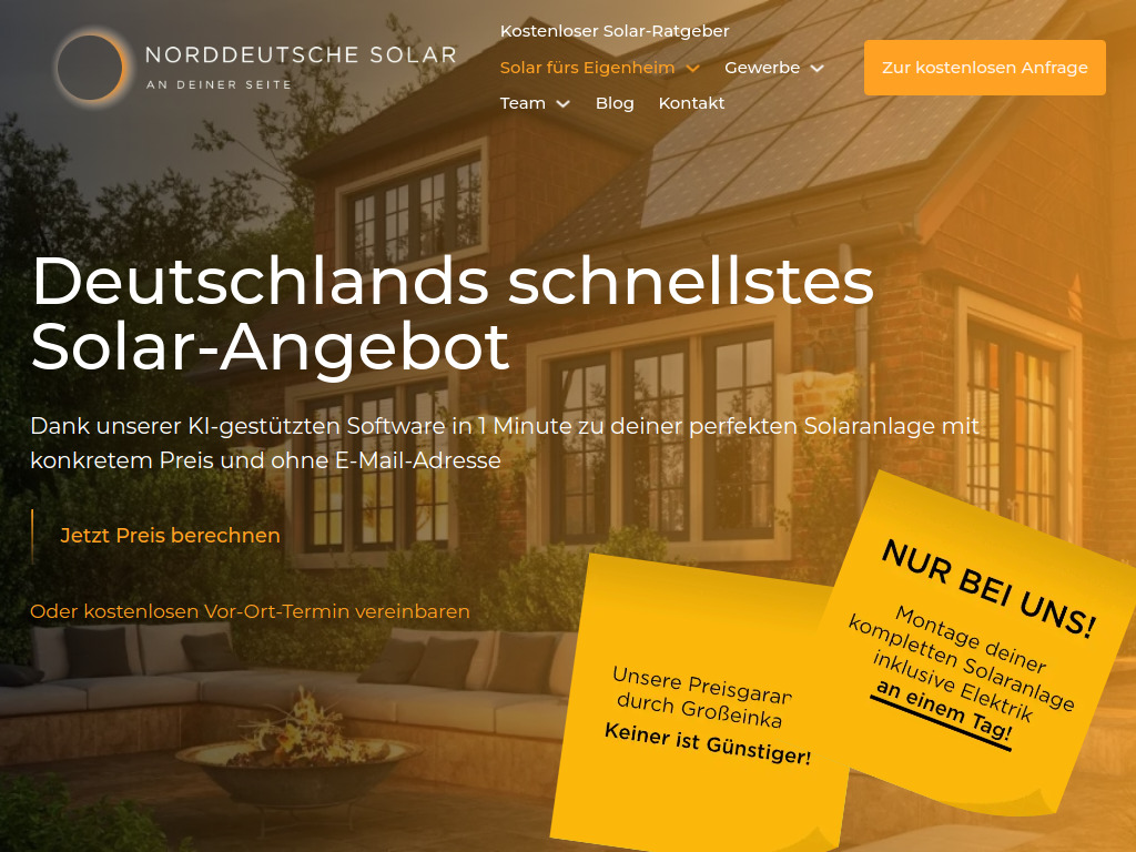 Website von Norddeutsche Solar & Ingenieurgesellschaft mbH in Oldenburg