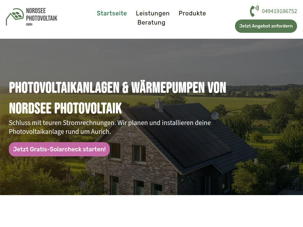 Website von Nordsee Photovoltaik GmbH in Aurich