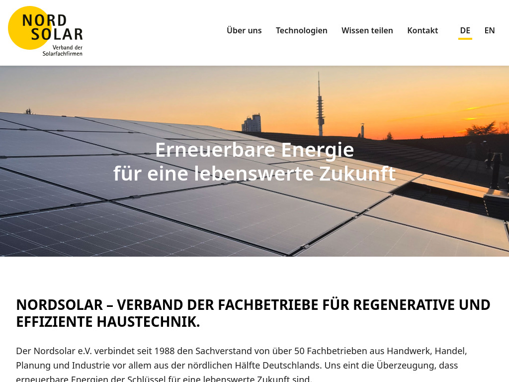 Website von Nordsolar e.V. in Hannover