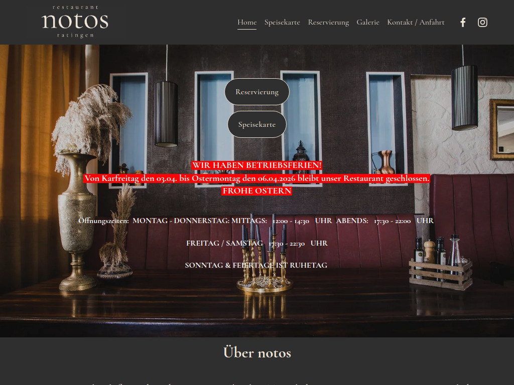 Website von Notos Restaurant in Ratingen