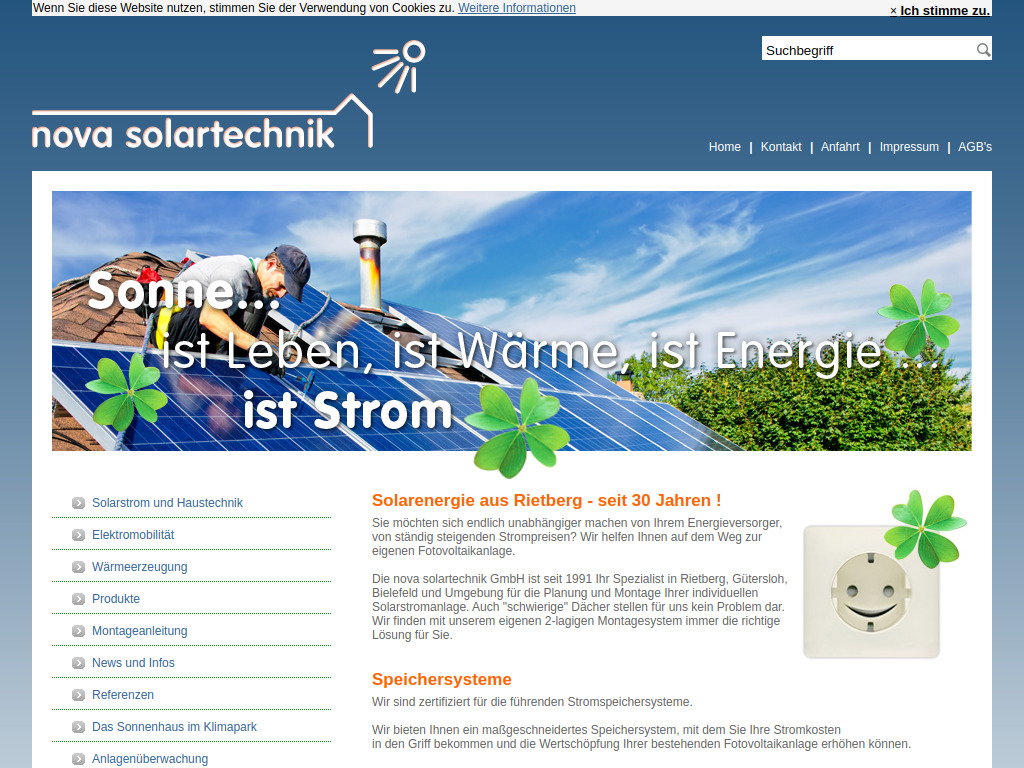 Website von Nova Solartechnik GmbH in Rietberg