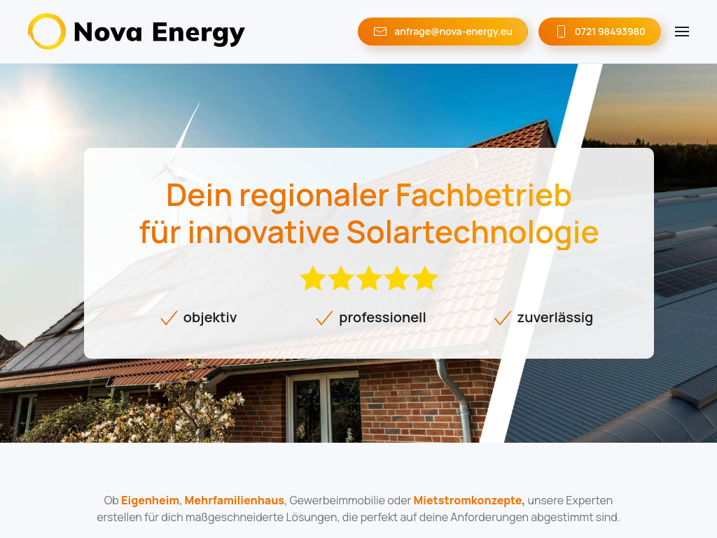Website von Nova Energy GmbH in Karlsruhe