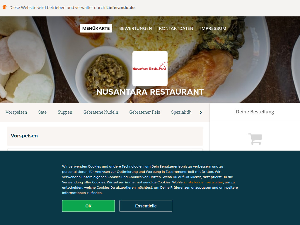Website von Nusantara Restaurant - Essen online bestellen in Berlin