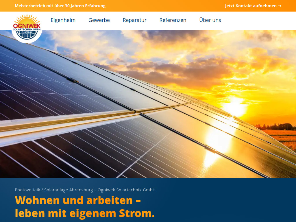 Website von Ogniwek Solartechnik GmbH in Ahrensburg