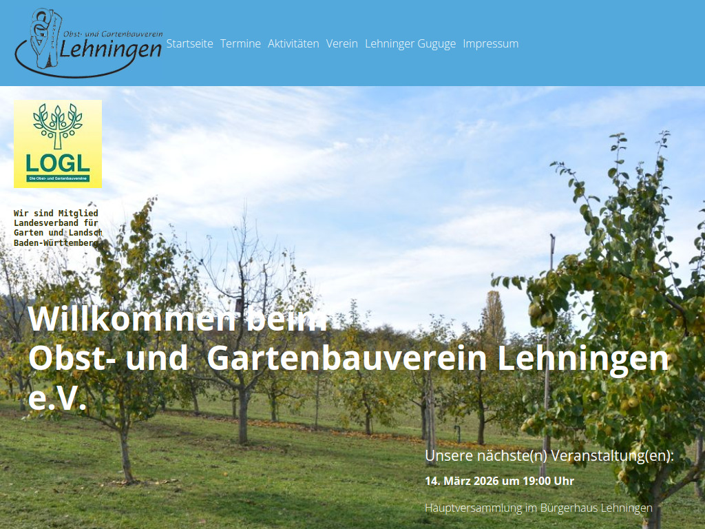 Website von Obst- und Gartenbauverein Lehningen e. V. in Tiefenbronn