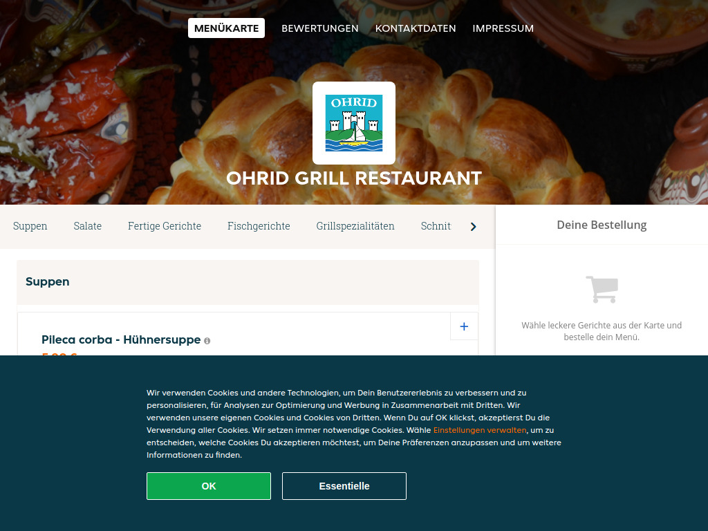 Website von Ohrid Grill Restaurant - Essen online bestellen in Wien in Wien