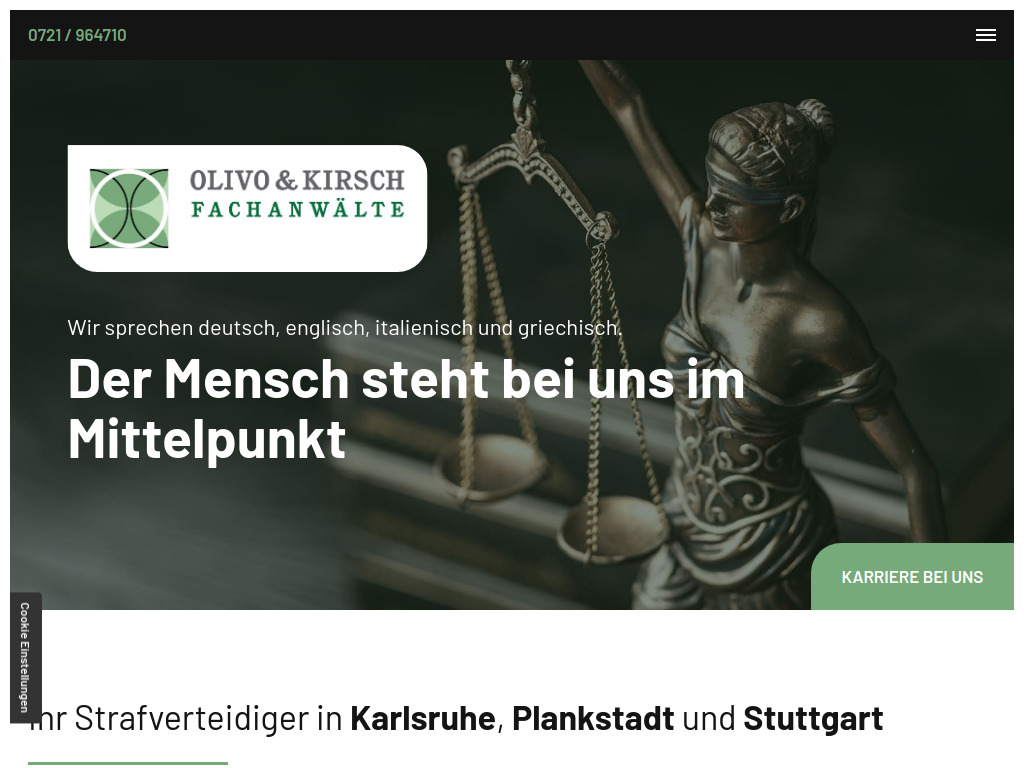 Website von Olivo & Kirsch Fachanwälte in Karlsruhe