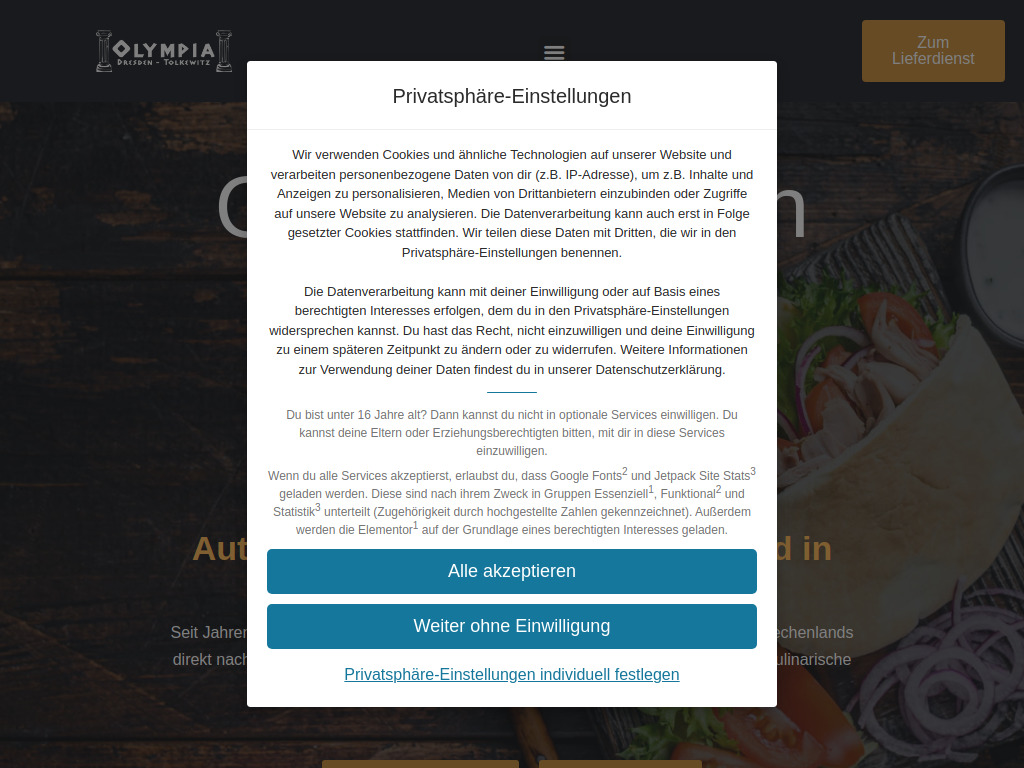 Website von Restaurant Olympia in Dresden