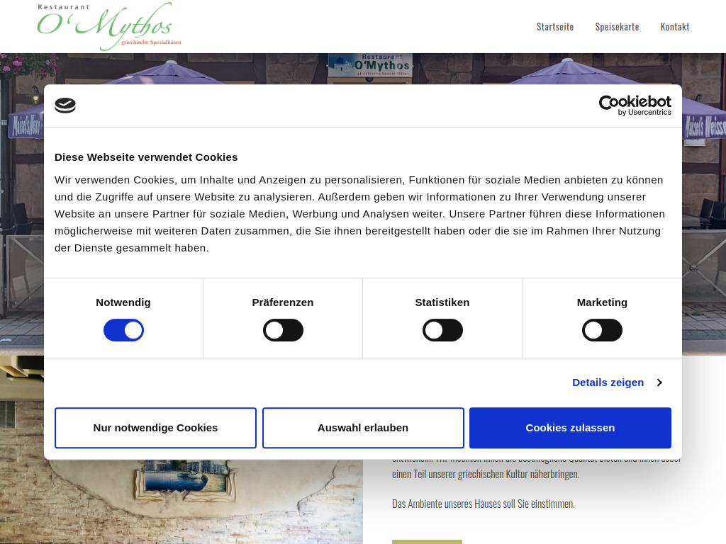 Website von Restaurant O'Mythos in Bad Arolsen