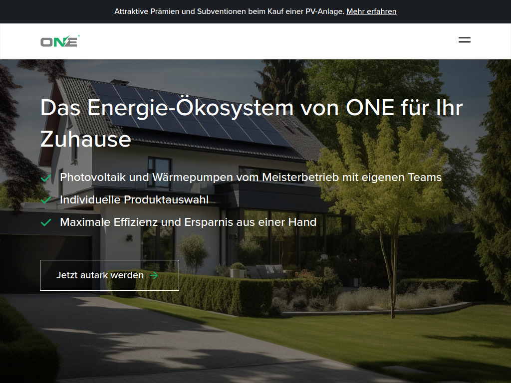 Website von ONE Energy Solutions AG in Langen