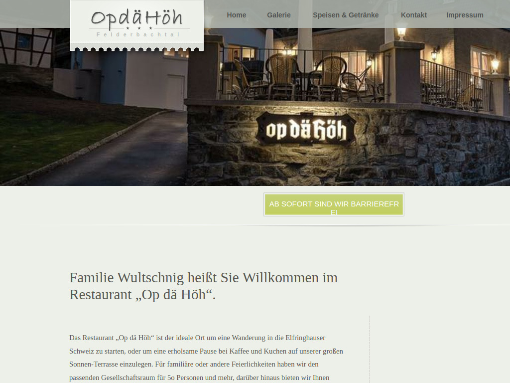 Website von Restaurant Op dä Höh in Hattingen-Elfringhausen