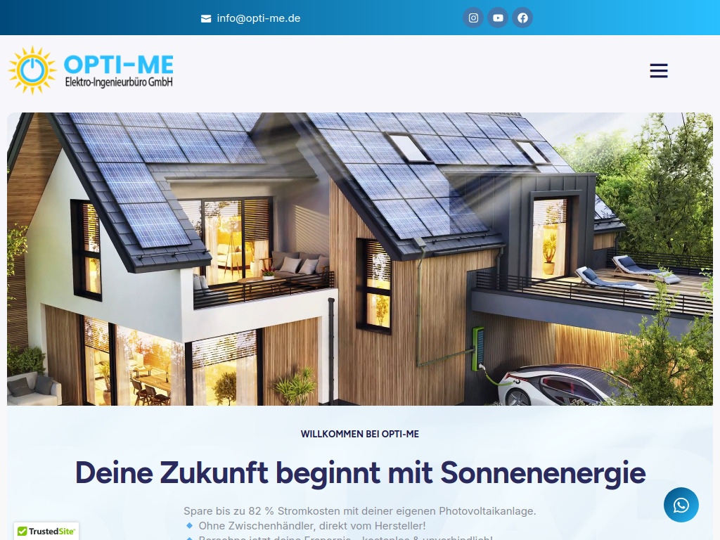 Website von Opti-Me Elektro-Ingenieur Büro GmbH in München