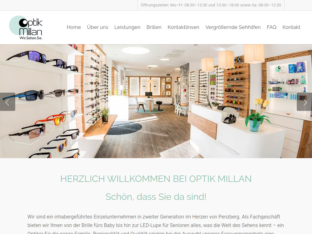 Website von Optik Millan in Penzberg