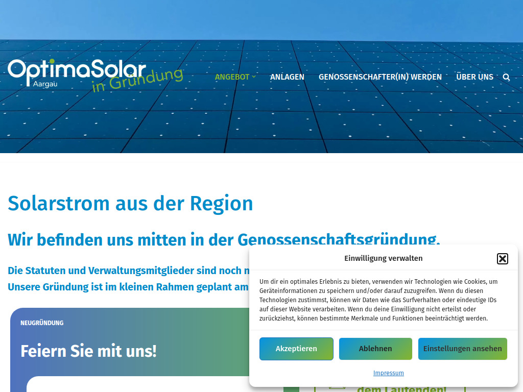 Website von OptimaSolar Aargau in Wohlenschwil