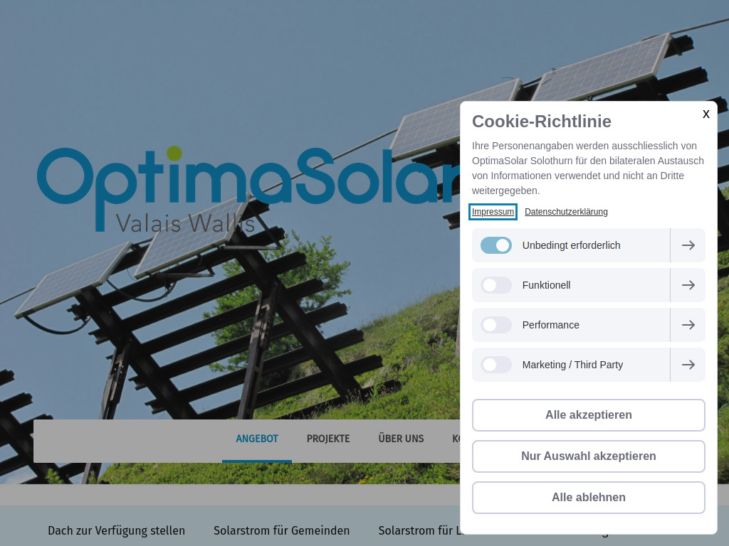 Website von OptimaSolar Wallis in Bellwald