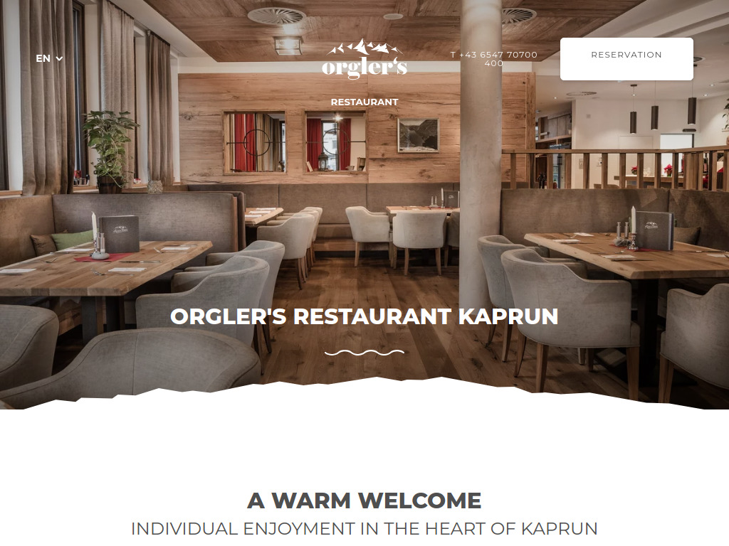 Website von Orgler's Restaurant in Kaprun