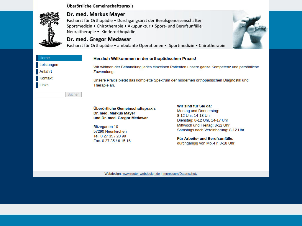 Website von Überörtliche Gemeinschaftspraxis Dr. med. Markus Mayer und Dr. med. Gregor Medawar in Neunkirchen