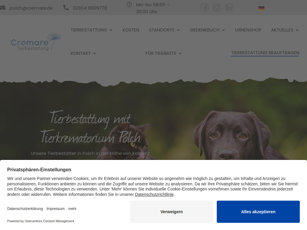 Website von Cremare Tierkrematorien in Polch