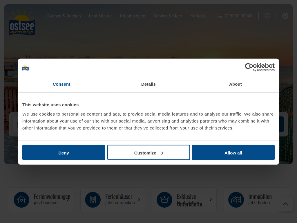 Website von Ostseeappartements Rügen Vermarktungs-GmbH & Co. KG in Ostseebad Sellin